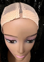 Load image into Gallery viewer, Crochet netted wig cap with lace front. 3 combs inside with silicon grip BEIGE
