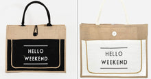 Load image into Gallery viewer, &quot;Large Burlap weekender&quot;❤️ Black &amp; Cream
