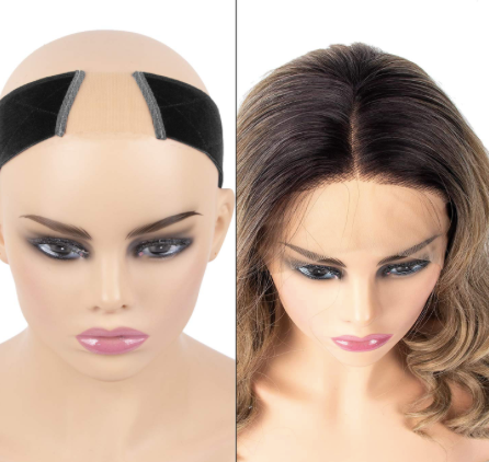 Velvet wig grip with Swiss lace insert for frontal lace wigs.  (Black)
